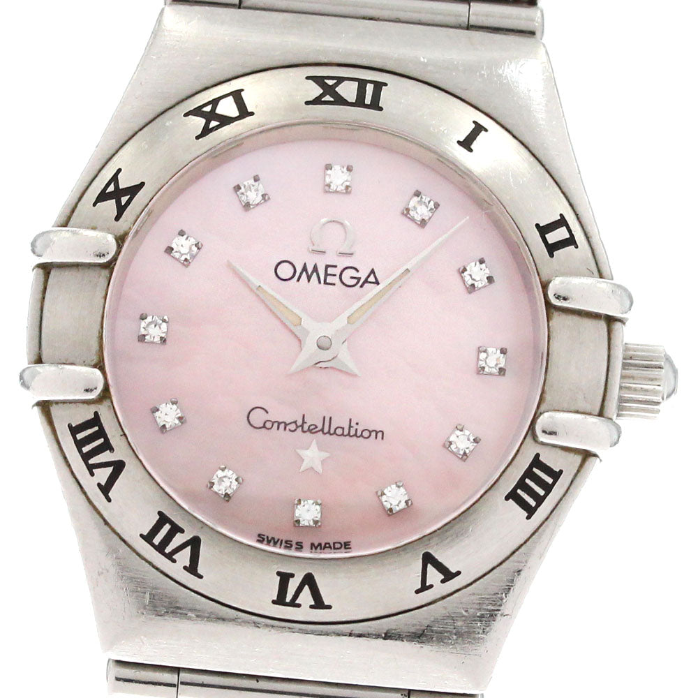 OMEGA Constellation Mini 1562.65 12P diamond Pink shell Dial Quartz Ladies Watch_876167