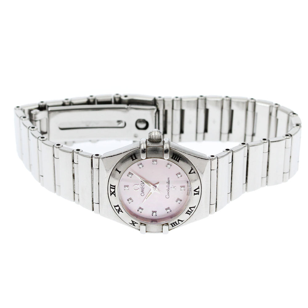 OMEGA Constellation Mini 1562.65 12P diamond Pink shell Dial Quartz Ladies Watch_876167