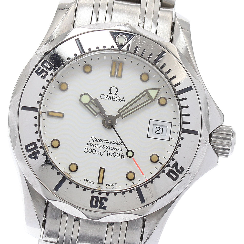 OMEGA Seamaster300 2582.20 Date white Dial Quartz Ladies Watch_876486