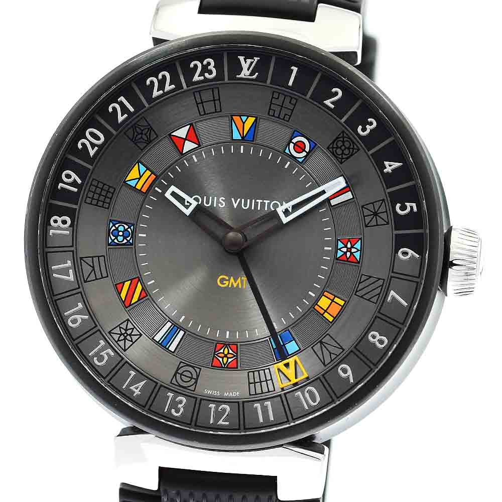 LOUIS VUITTON Tambour Moon Dual Time QA097 GMT gray Dial Quartz Men's_876530