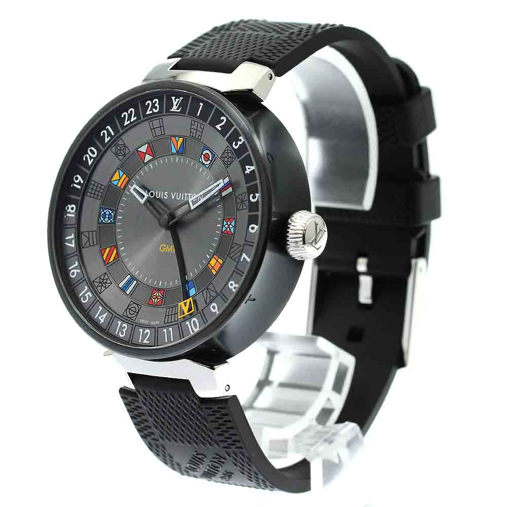 LOUIS VUITTON Tambour Moon Dual Time QA097 GMT gray Dial Quartz Men's_876530
