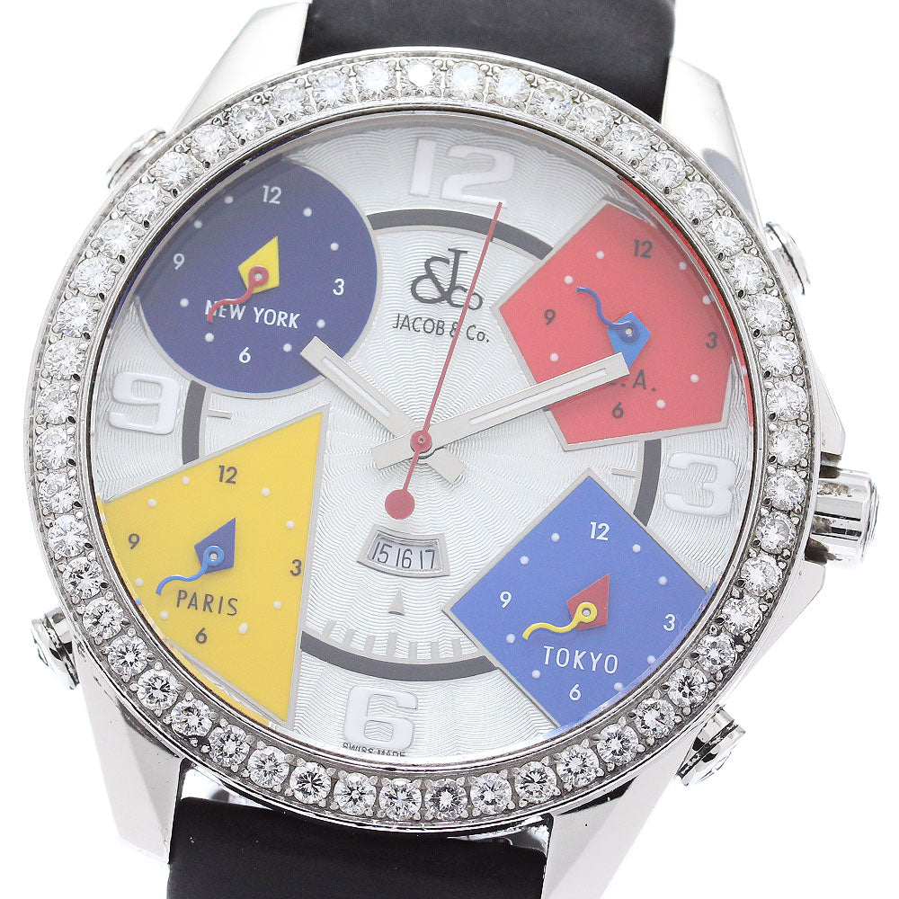 JACOB&CO Five time zone Diamond Bezel Silver Dial Quartz Men's Watch_876557