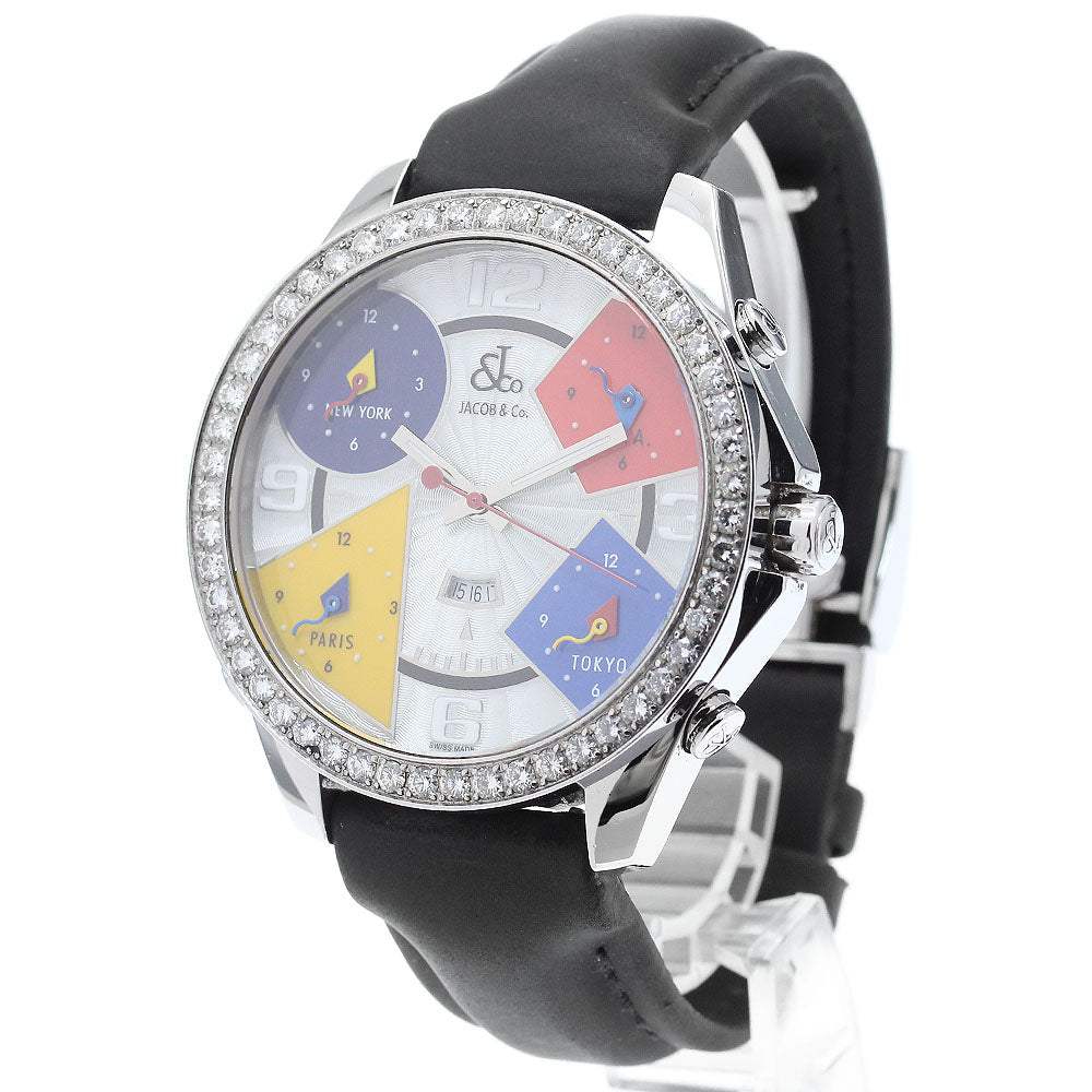 JACOB&CO Five time zone Diamond Bezel Silver Dial Quartz Men's Watch_876557
