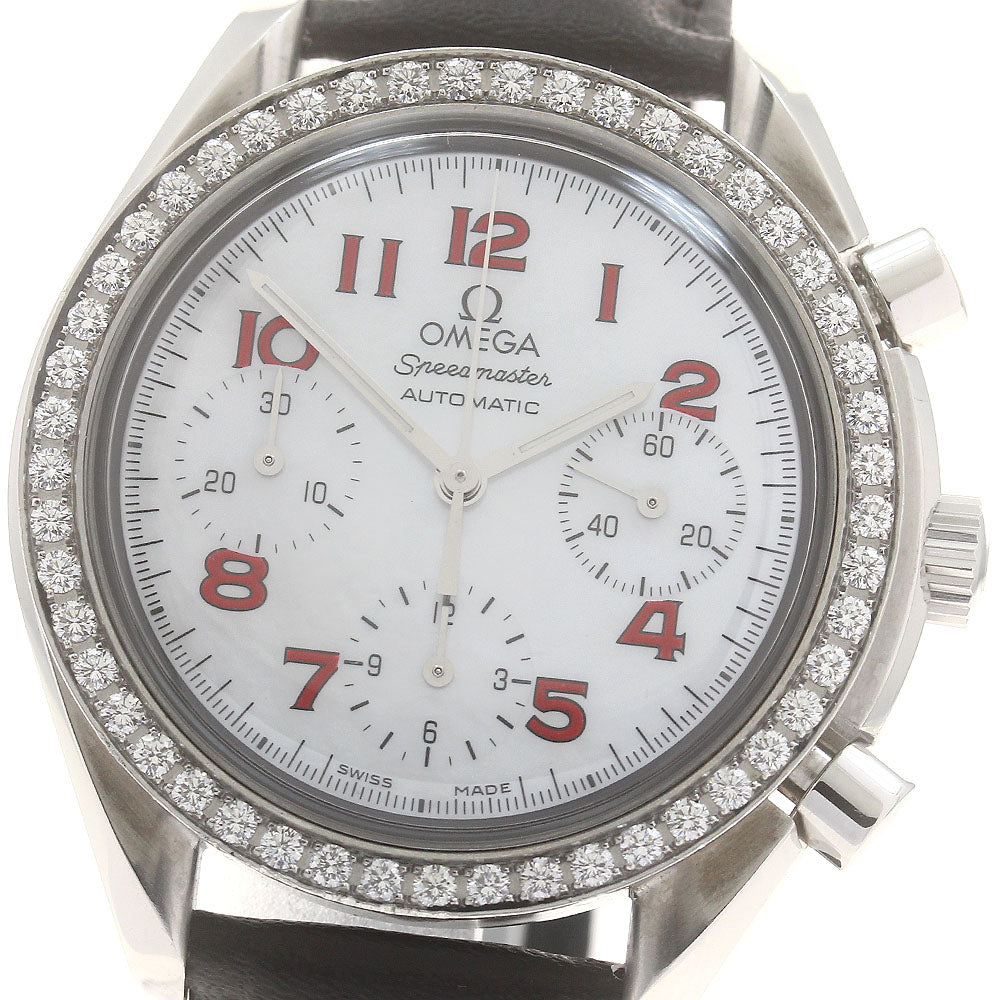 OMEGA Speedmaster 3815.79.40 chronograph diamond bezel White shell Dial Automatic Ladies Watch_877185