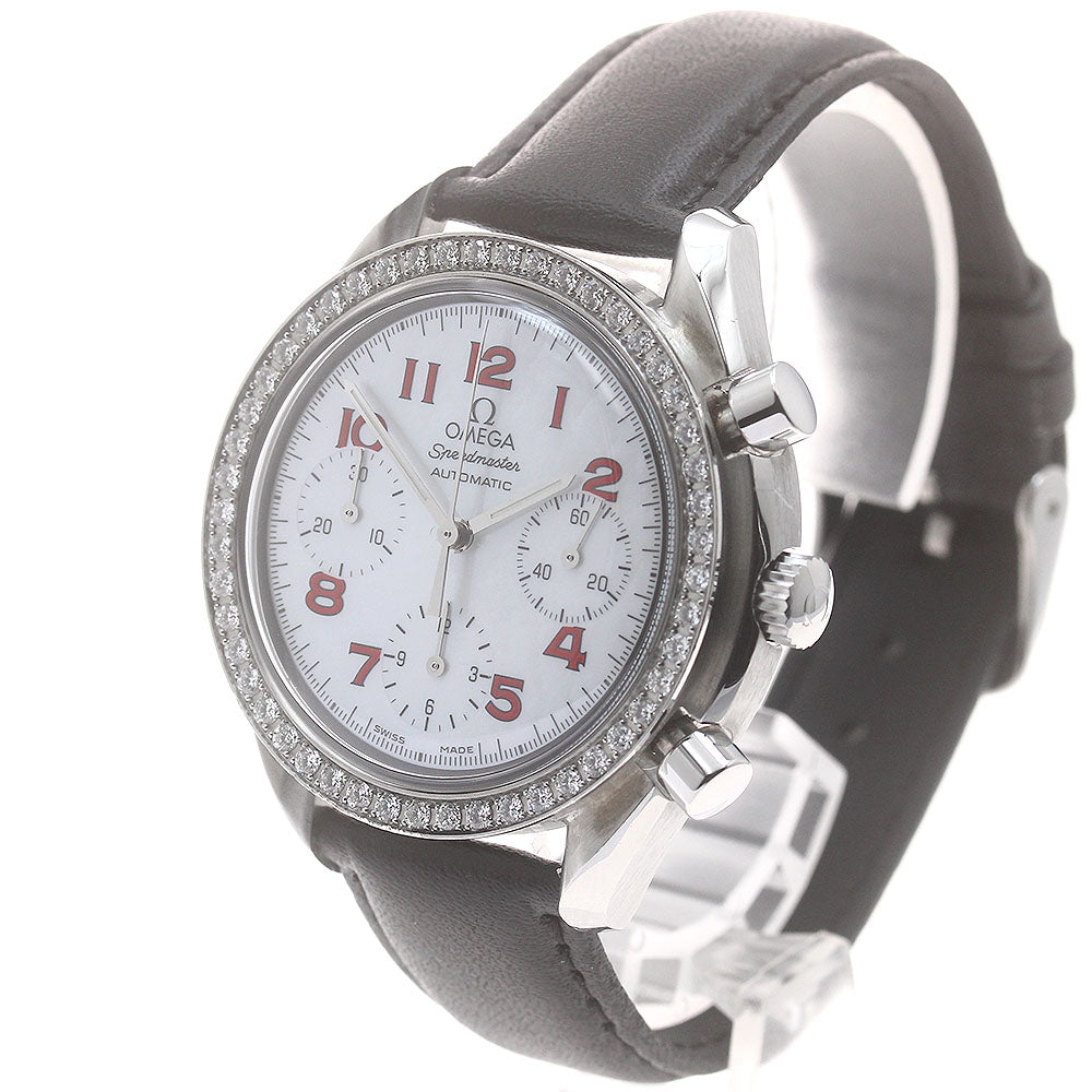 OMEGA Speedmaster 3815.79.40 chronograph diamond bezel White shell Dial Automatic Ladies Watch_877185