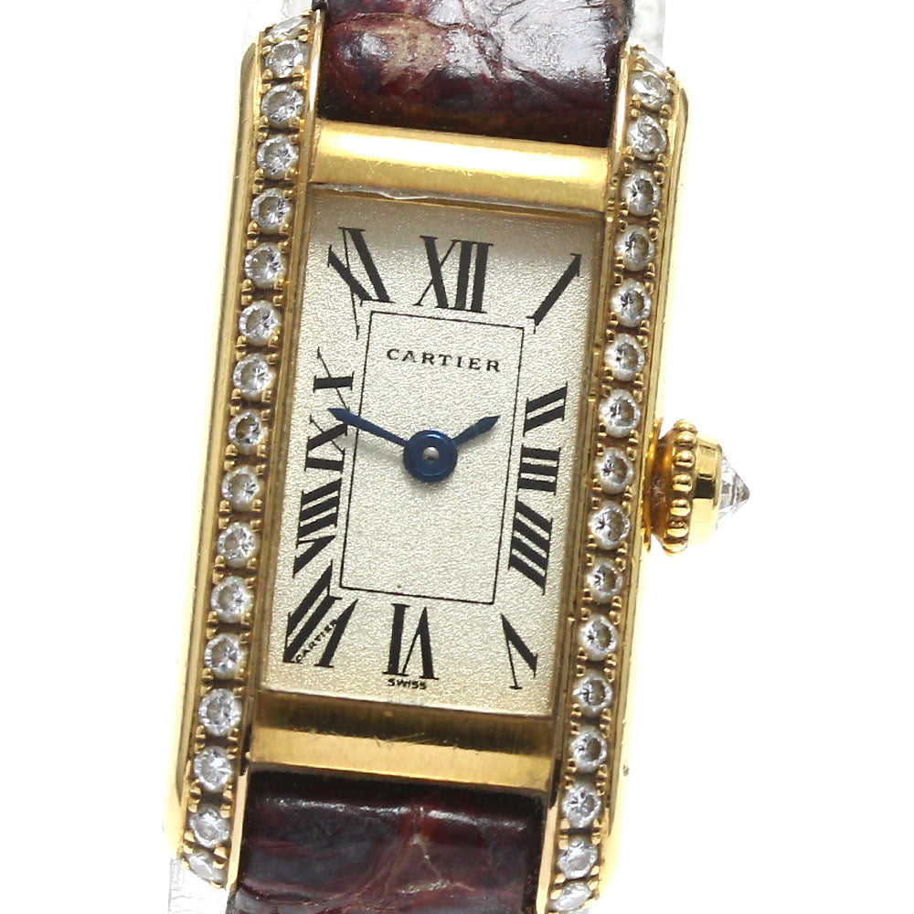 CARTIER Tank Alonge SM WB301451 K18YG side diamond beige Dial Quartz Ladies Watch_887243