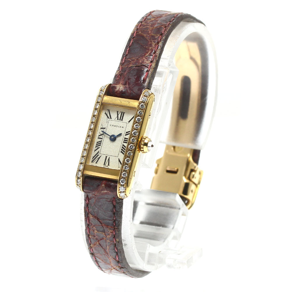 CARTIER Tank Alonge SM WB301451 K18YG side diamond beige Dial Quartz Ladies Watch_887243