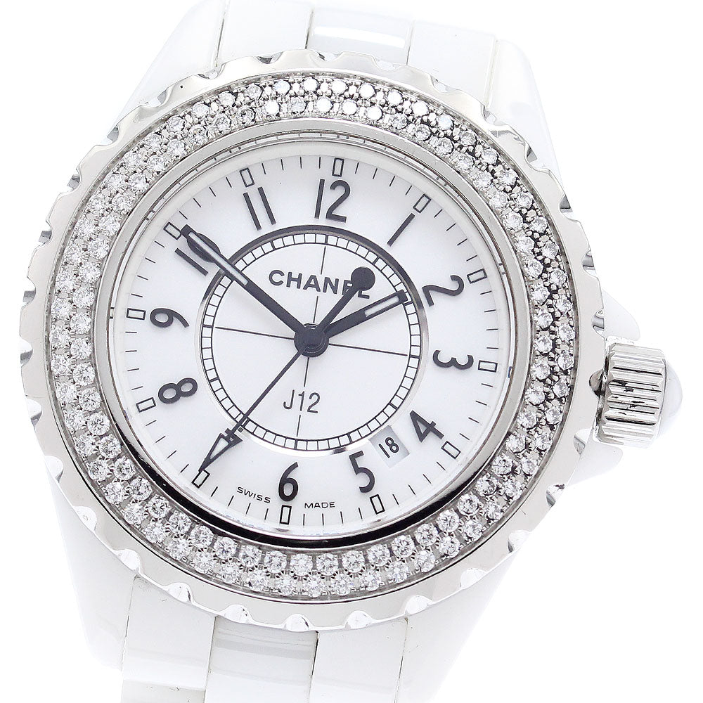 CHANEL J12 H0967 Diamond Bezel White Ceramic Date Quartz Ladies Watch_877313