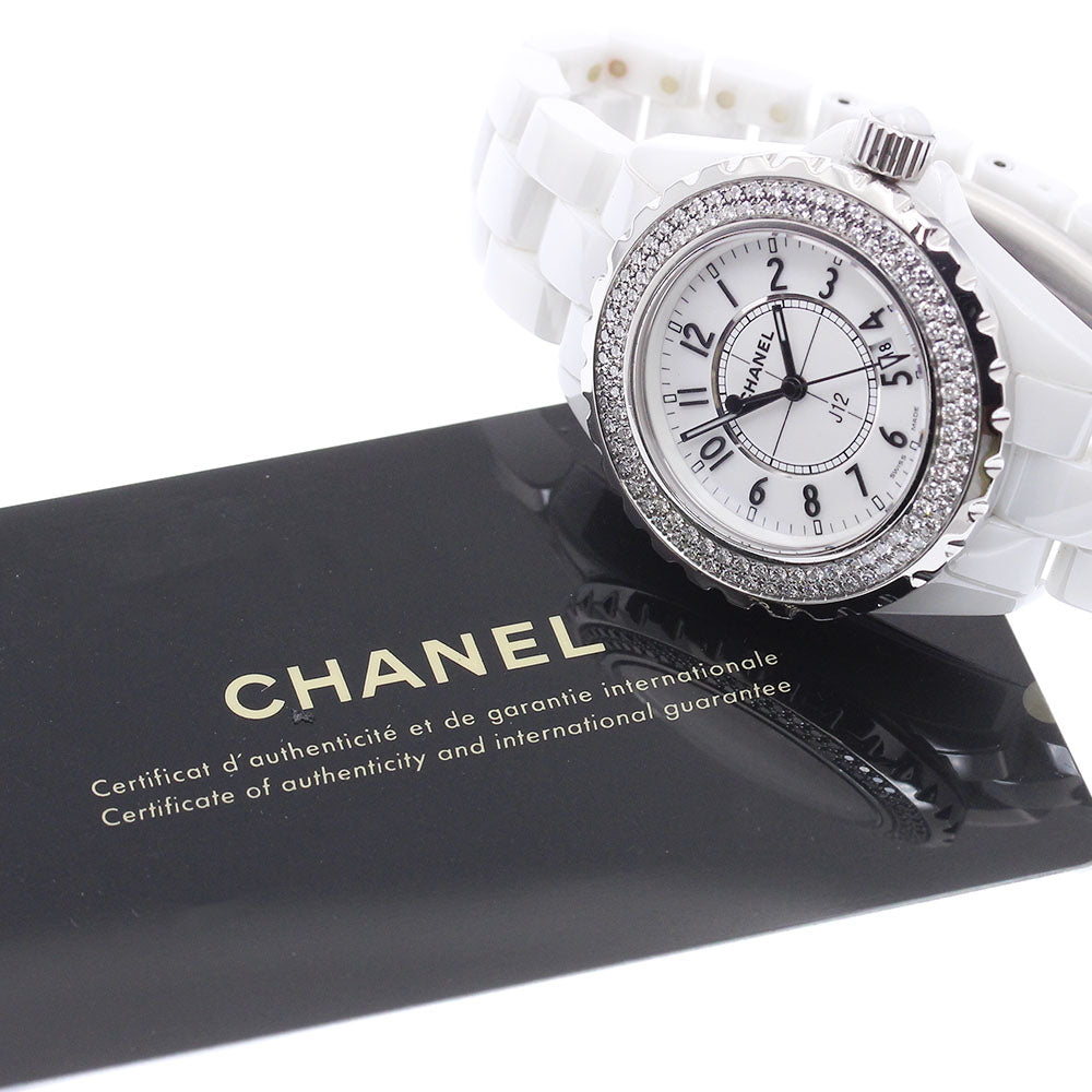 CHANEL J12 H0967 Diamond Bezel White Ceramic Date Quartz Ladies Watch_877313