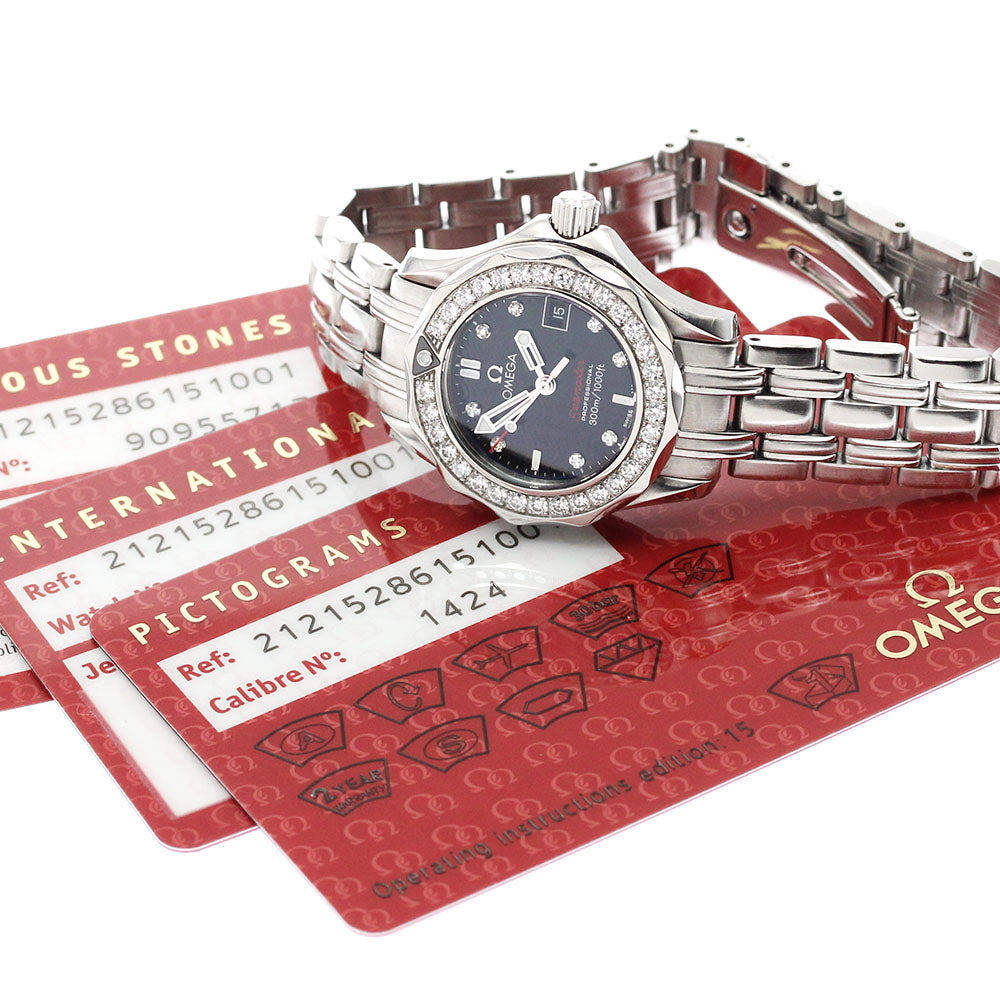 OMEGA Seamaster300 212.15.28.61.51.001 Diamond bezel 8P QZ Ladies Watch_877549