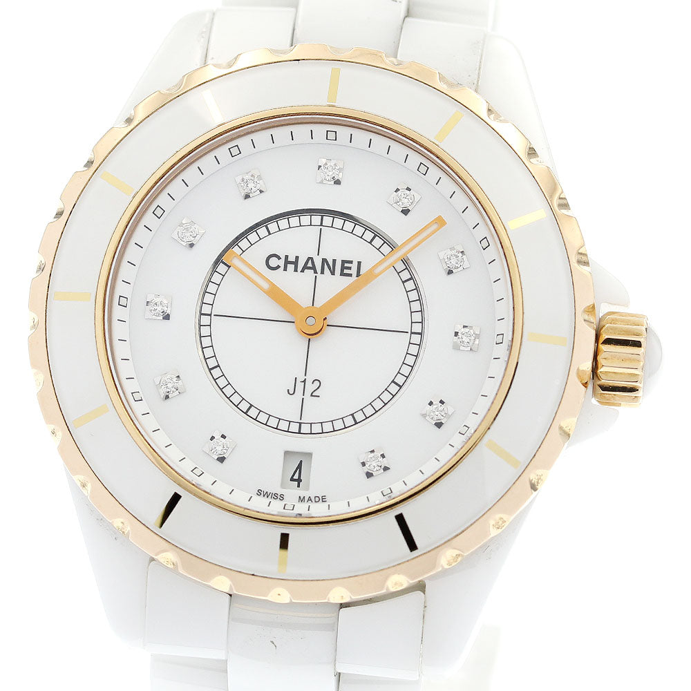 CHANEL J12 H2180 White ceramic 11P diamond PG bezel Quartz Men's Watch_877696