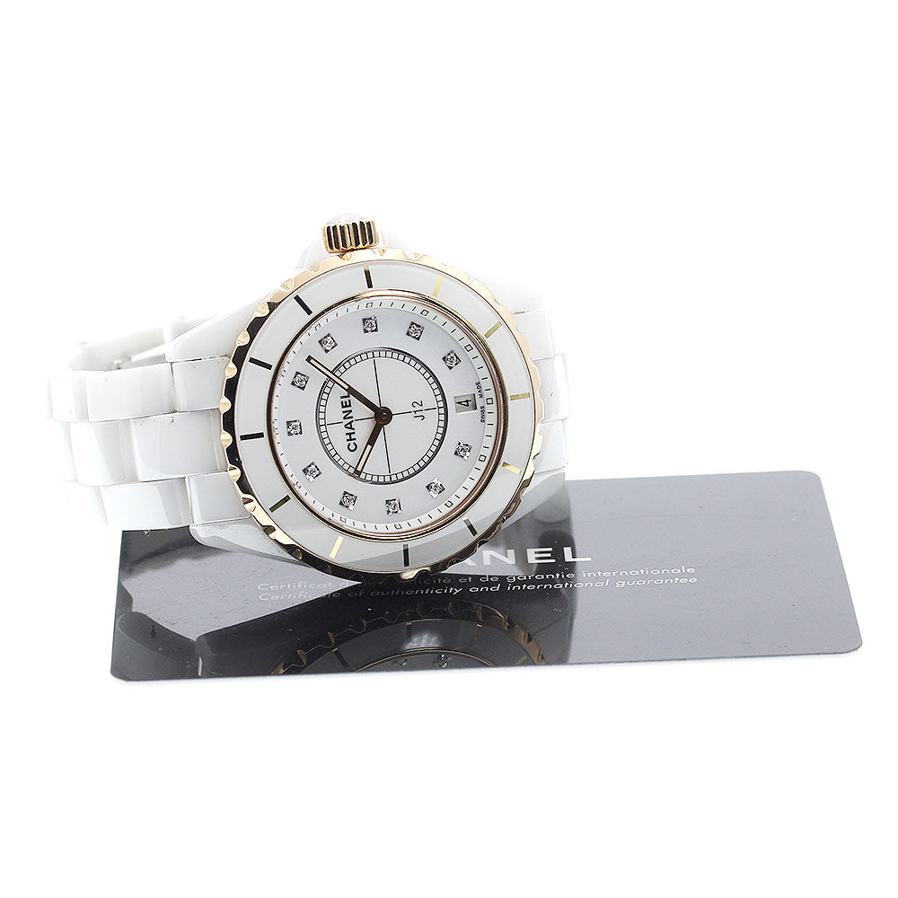 CHANEL J12 H2180 White ceramic 11P diamond PG bezel Quartz Men's Watch_877696