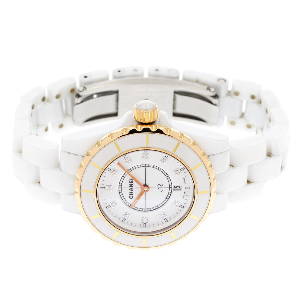 CHANEL J12 H2181 White ceramic 11P diamond PG bezel Quartz Ladies Watch_877710