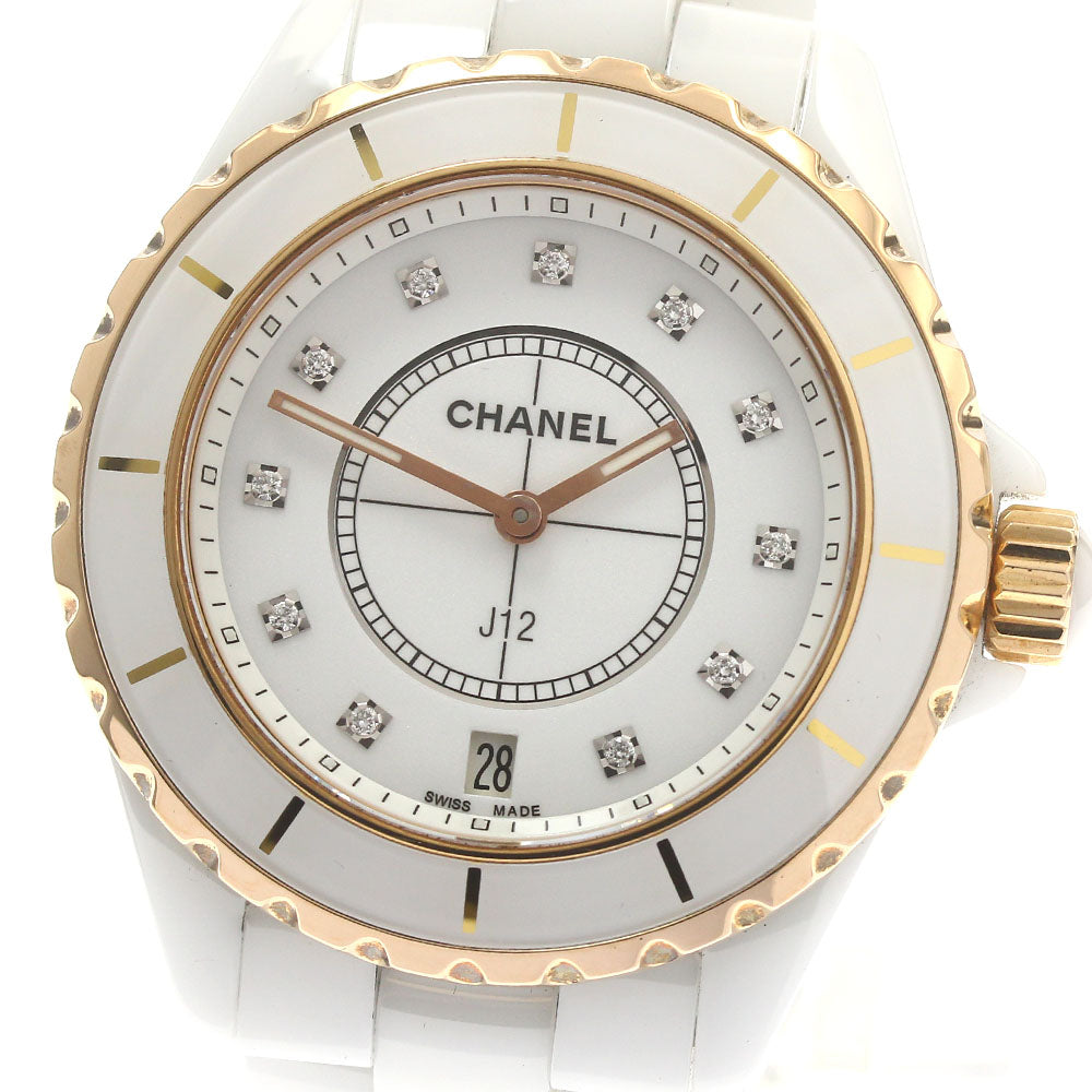 CHANEL J12 H2180 White ceramic 11P diamond PG bezel Quartz Men's Watch_877793