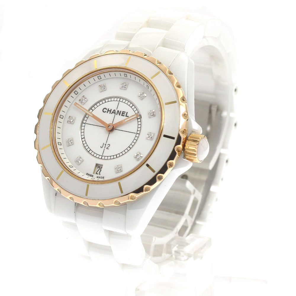 CHANEL J12 H2180 White ceramic 11P diamond PG bezel Quartz Men's Watch_877793