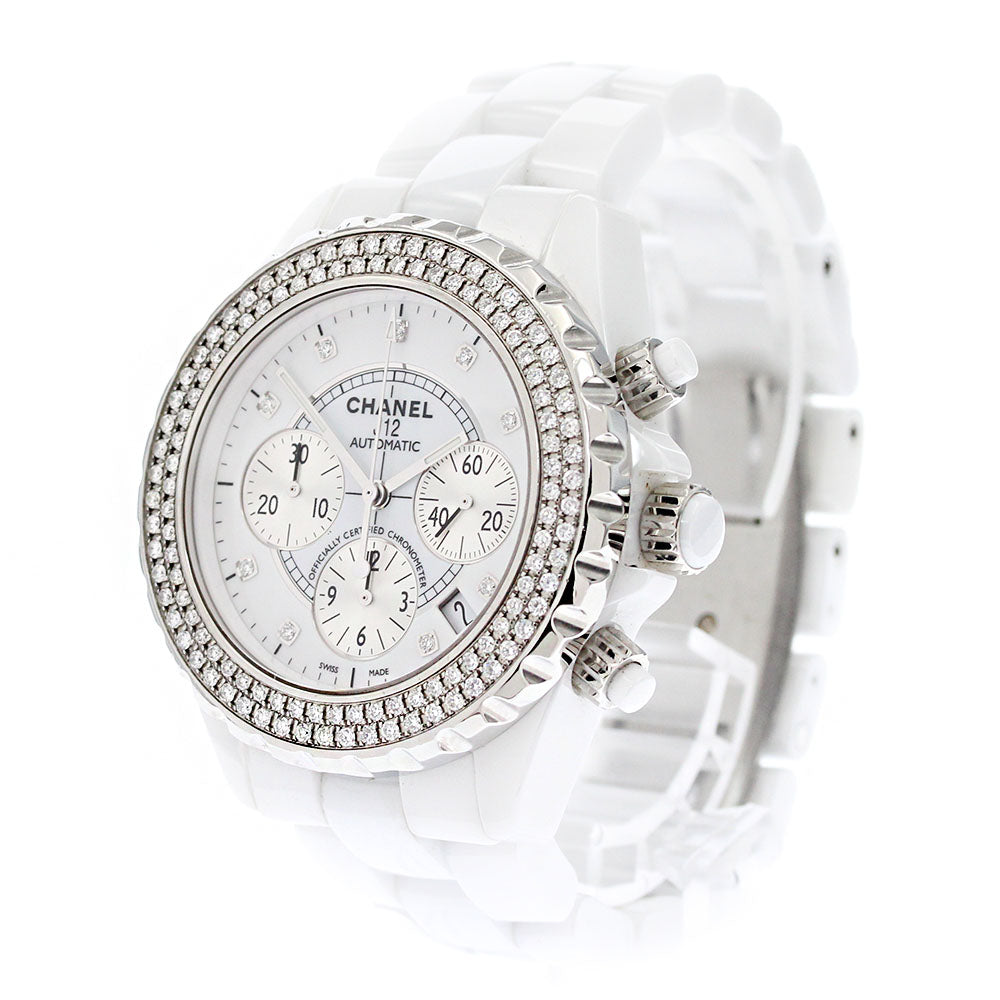 CHANEL J12 white ceramic H2009 9P Diamond Chronograph After Diamond Bezel white Dial Automatic Men's Watch_877823