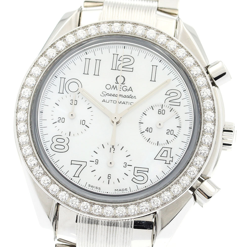 OMEGA Speedmaster 3535.70 diamond bezel chronograph White shell Dial Automatic Ladies Watch_878022