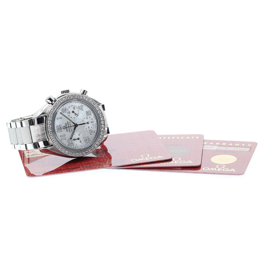 OMEGA Speedmaster 3535.70 diamond bezel chronograph White shell Dial Automatic Ladies Watch_878022