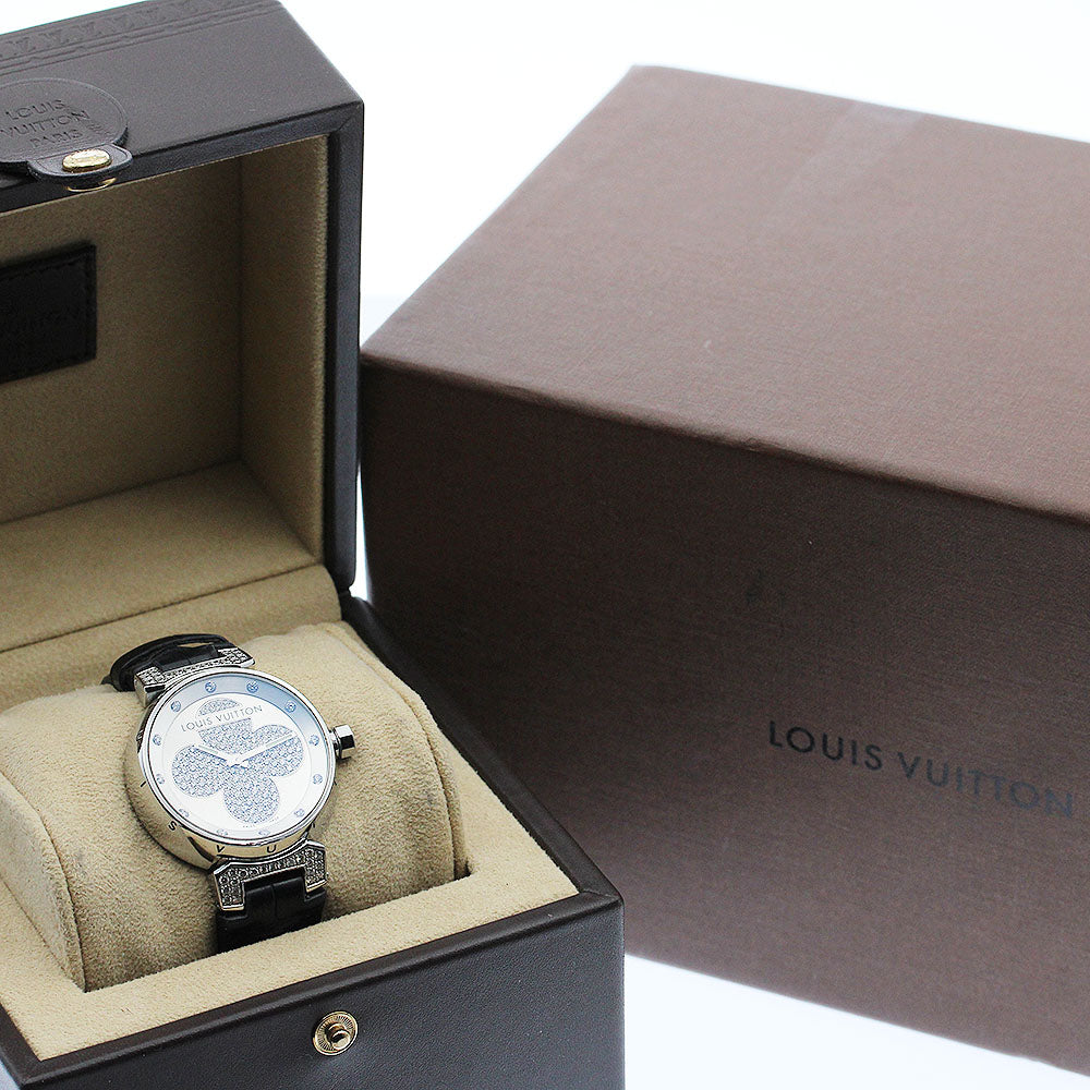 LOUIS VUITTON Tambour Forever Q131P diamond Silver Dial Quartz Ladies Watch_878156