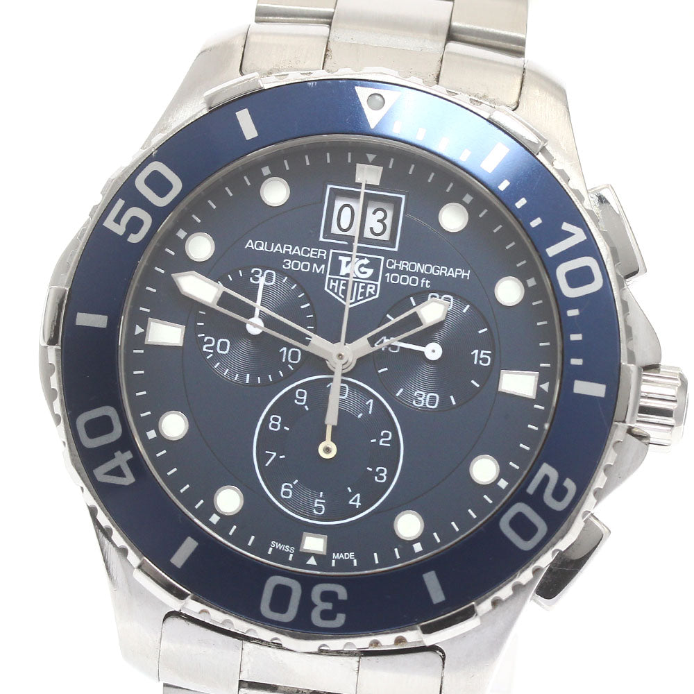 TAG HEUER Aqua racer CAN1011 Big Date Chronograph blue Dial Quartz Men's_878445