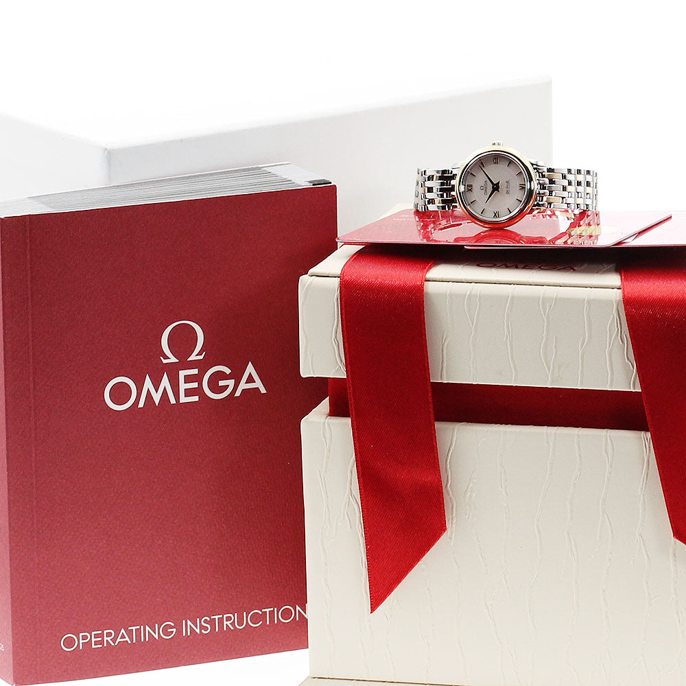 OMEGA De Ville Prestige 424.20.24.60.05.001 K18YG2 tone White shell Dial Quartz Ladies Watch_878458