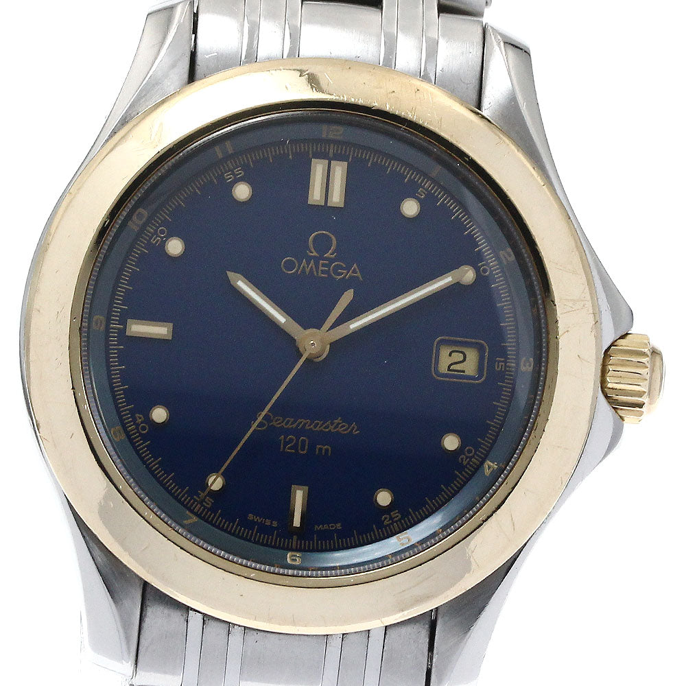 OMEGA Seamaster120 2411.80 YG bezel date Navy Dial Quartz Men's Watch_878728