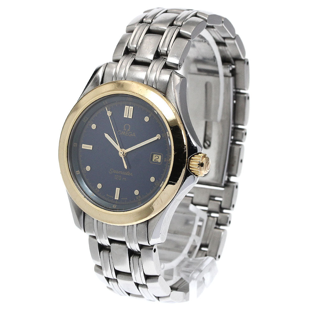OMEGA Seamaster120 2411.80 YG bezel date Navy Dial Quartz Men's Watch_878728