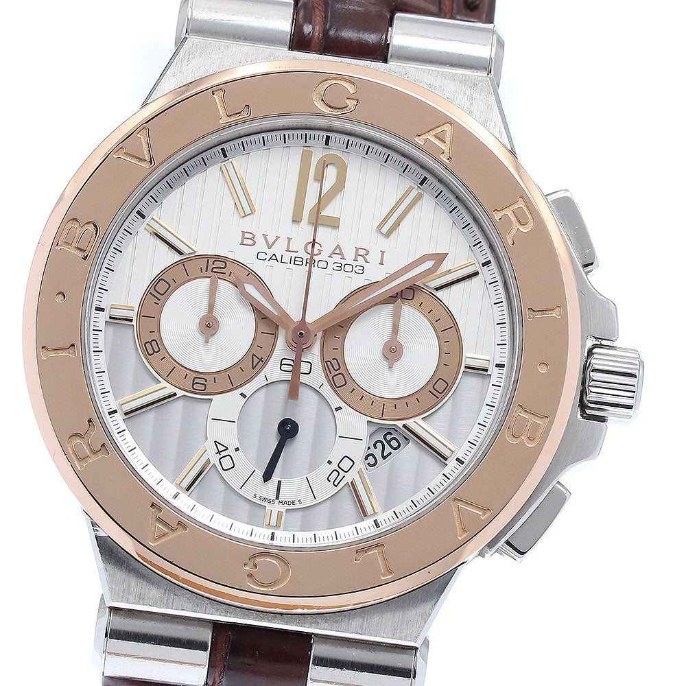BVLGARI Diagono Caribillo 303 DGP42SGCH Date Chronograph Silver Dial Automatic Men's Watch_878815