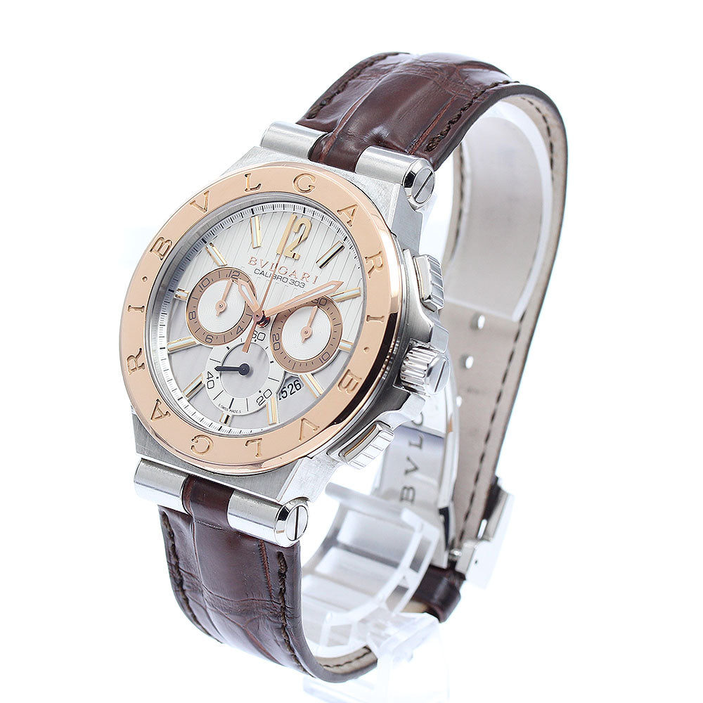 BVLGARI Diagono Caribillo 303 DGP42SGCH Date Chronograph Silver Dial Automatic Men's Watch_878815