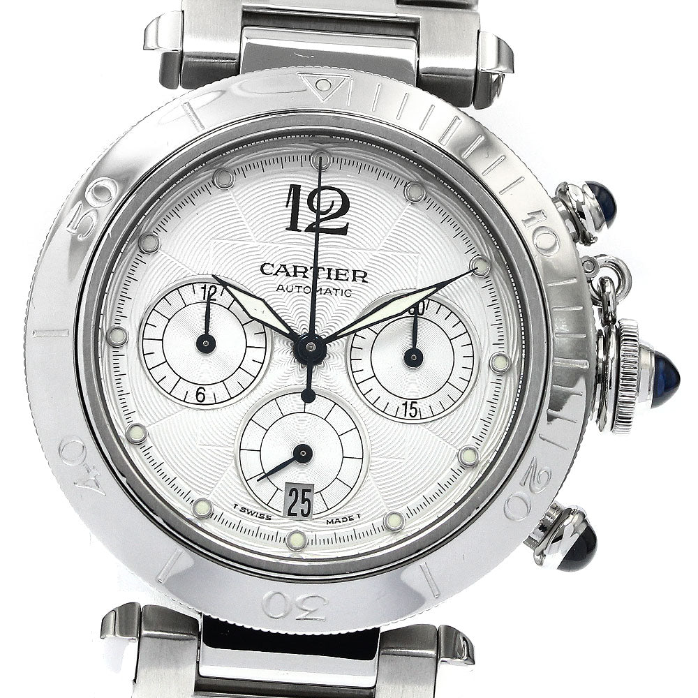 CARTIER Pasha 38mm W31030H3 Chronograph Silver Dial Automatic Men's Watch_879108