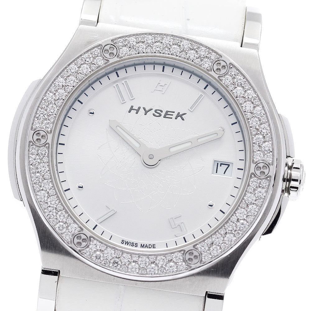 HYSEK Abyss AB3813A05 diamond bezel date Silver Dial Quartz Ladies Watch_879741