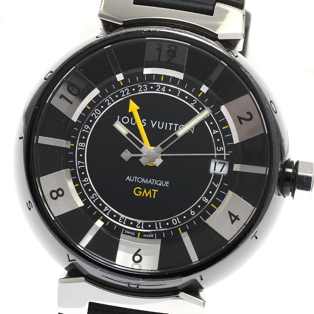 LOUIS VUITTON Tambour in Black Q113K GMT date Automatic Men's Watch_879776