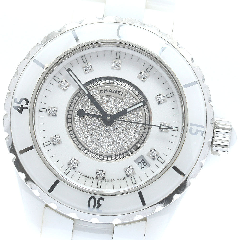 CHANEL J12 H1759 1.5"" White Ceramic Center Diamond Automatic Men's Watch_879890