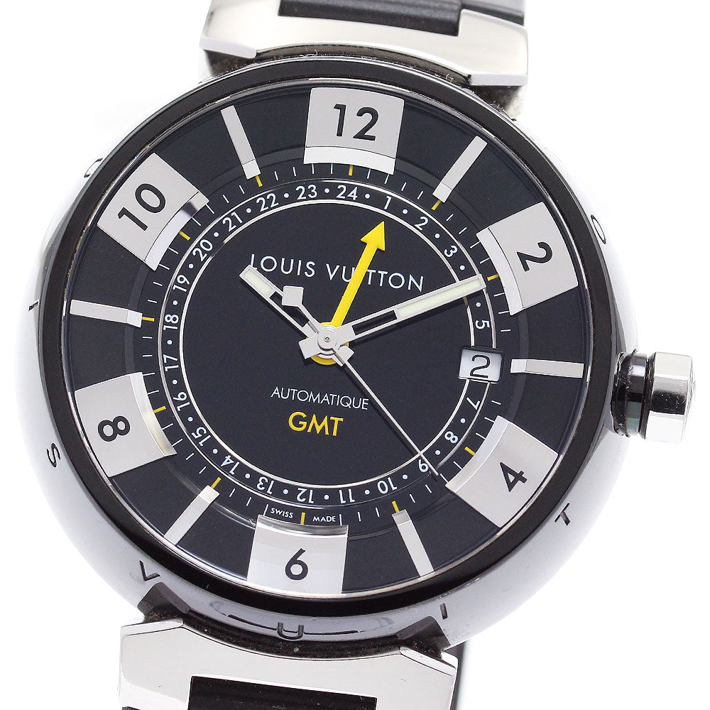 LOUIS VUITTON Tambour in Black Q113K GMT date Automatic Men's Watch_879941