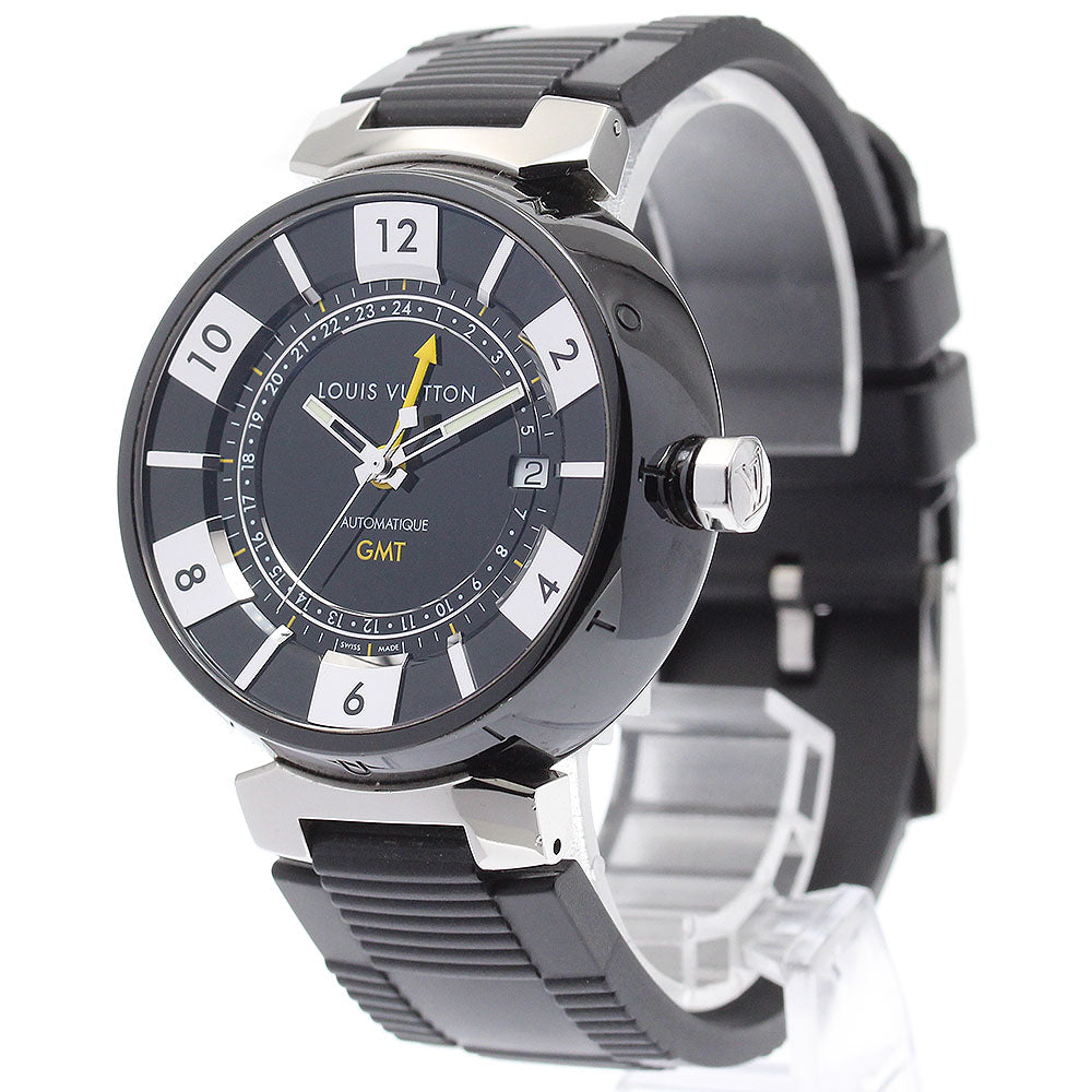 LOUIS VUITTON Tambour in Black Q113K GMT date Automatic Men's Watch_879941