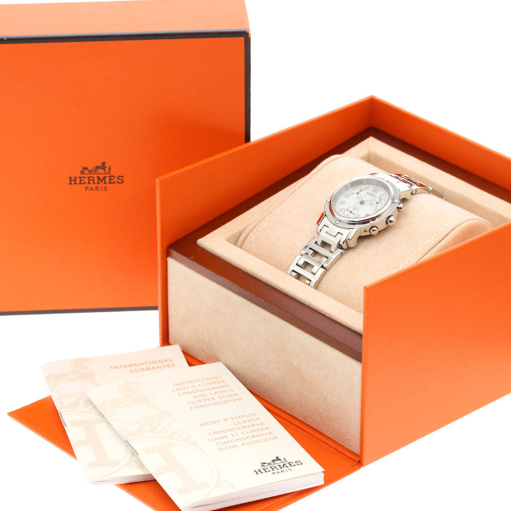 HERMES Clipper chrono CL1.310 Date White shell Dial Quartz Ladies Watch_880007