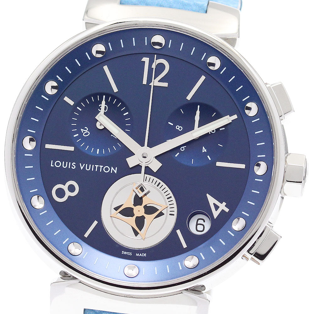 LOUIS VUITTON Tambour Moon Star QA034 Chronograph Navy Dial Quartz Men's Watch_880186