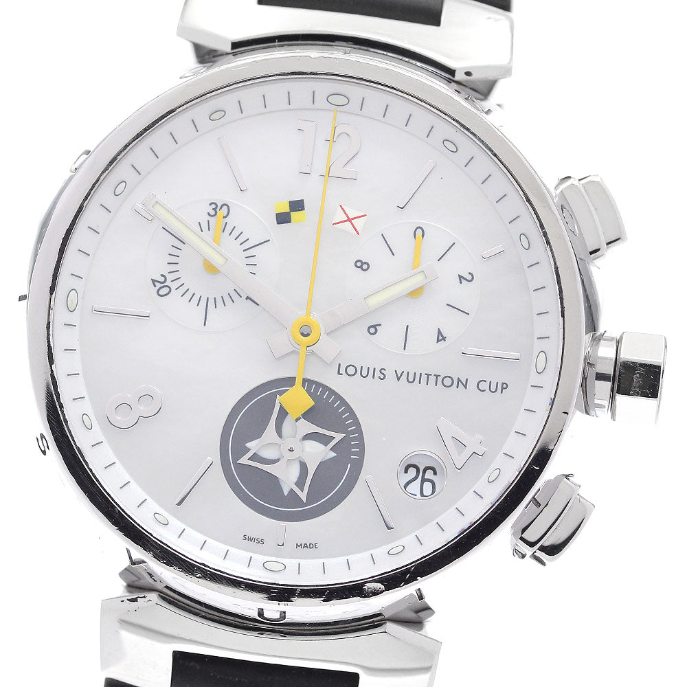 LOUIS VUITTON Tambour Q11BA Date Chronograph White shell Dial Quartz Men's Watch_880227