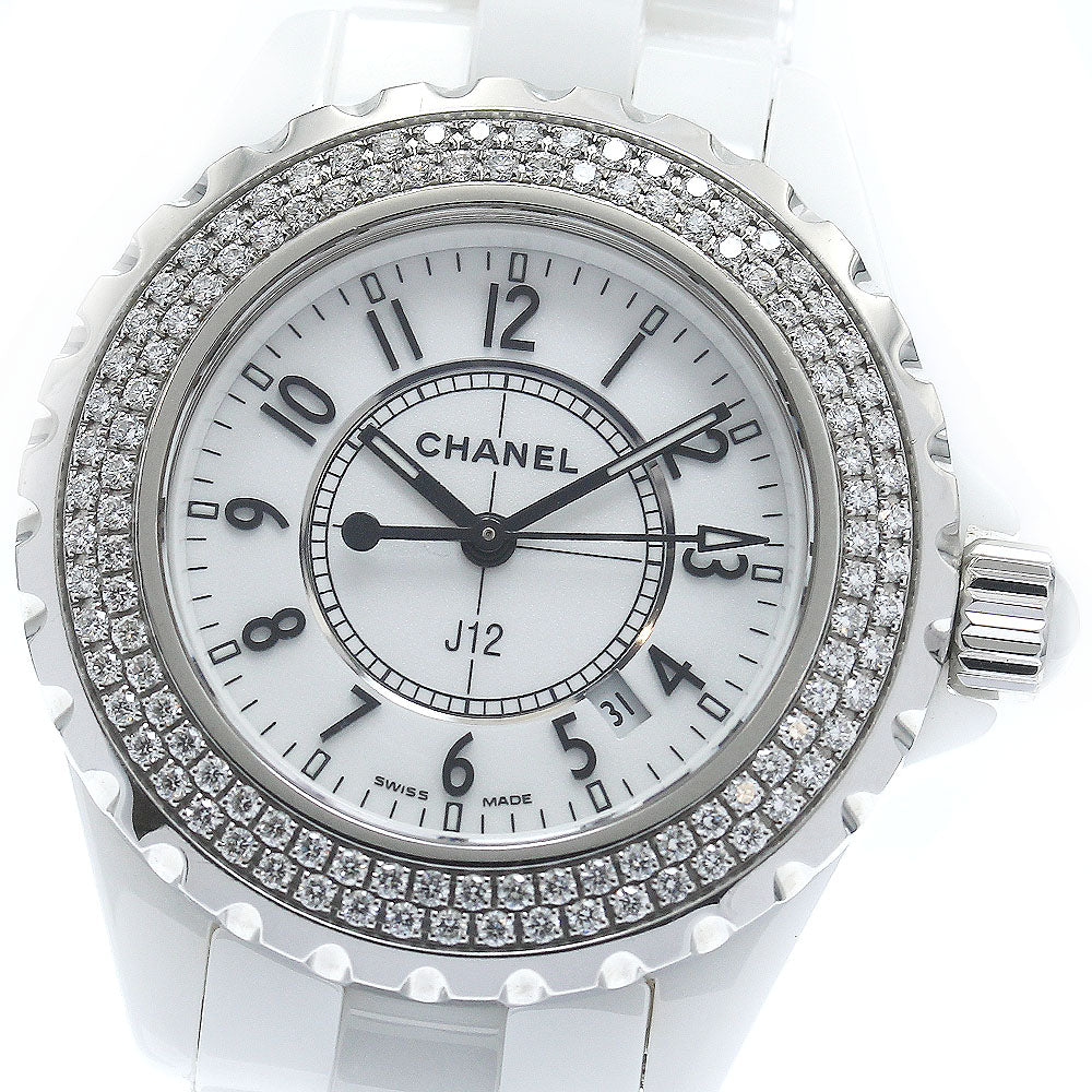 CHANEL J12 H0967 Diamond Bezel White Ceramic Date Quartz Ladies Watch_880249