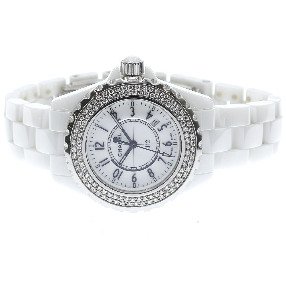 CHANEL J12 H0967 Diamond Bezel White Ceramic Date Quartz Ladies Watch_880249