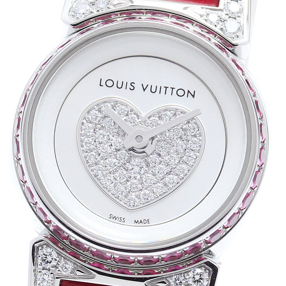 LOUIS VUITTON Tambour bijou Q151F Diamond Ruby Case Silver / white shell Dial Quartz Ladies Watch_880304