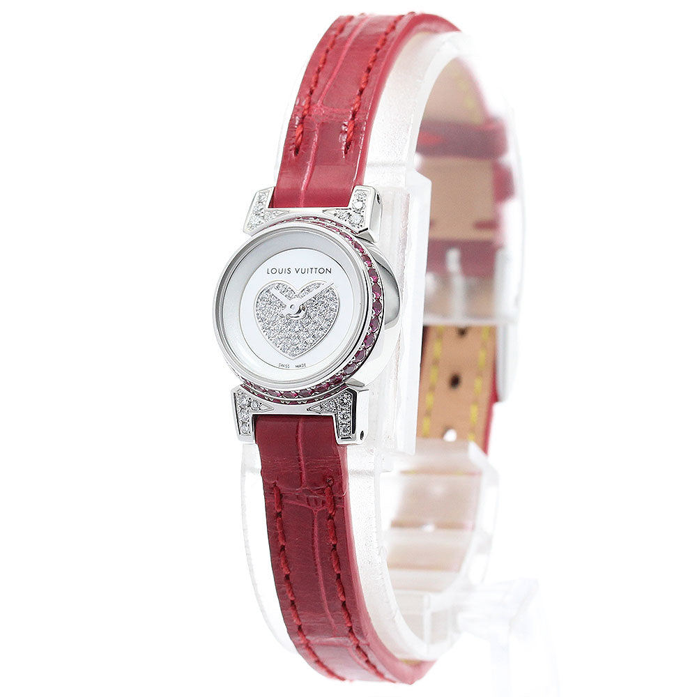 LOUIS VUITTON Tambour bijou Q151F Diamond Ruby Case Silver / white shell Dial Quartz Ladies Watch_880304