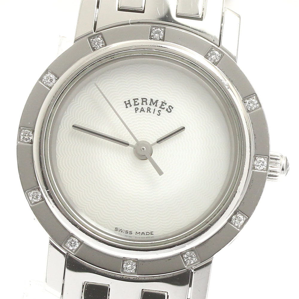 HERMES Clipper Nacre CL4.230 Bezel Diamond White shell Dial Quartz Ladies Watch_880402