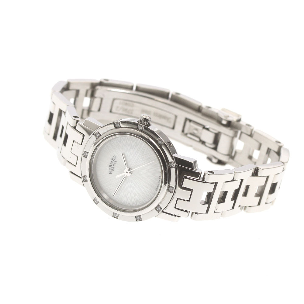 HERMES Clipper Nacre CL4.230 Bezel Diamond White shell Dial Quartz Ladies Watch_880402