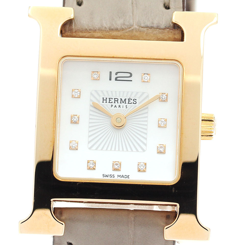 HERMES H watch HH1.202C K18PG Bezel 11P Diamond White shell Dial Quartz Ladies Watch_880831