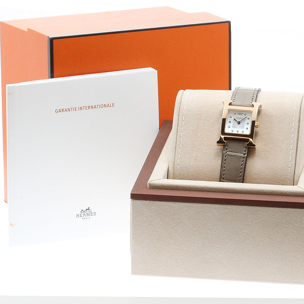 HERMES H watch HH1.202C K18PG Bezel 11P Diamond White shell Dial Quartz Ladies Watch_880831