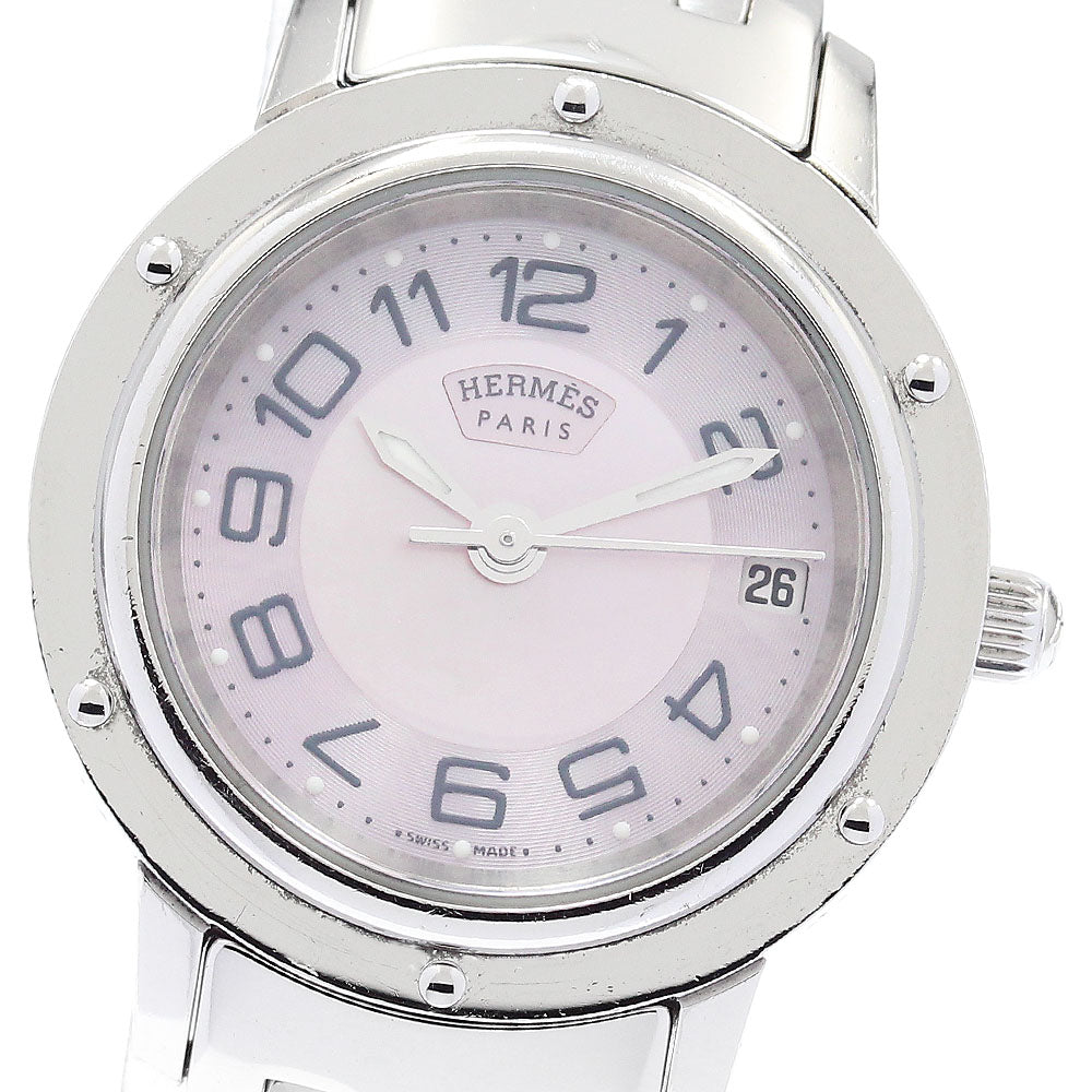 HERMES Clipper Date Pink shell Dial Quartz Ladies Watch_880844