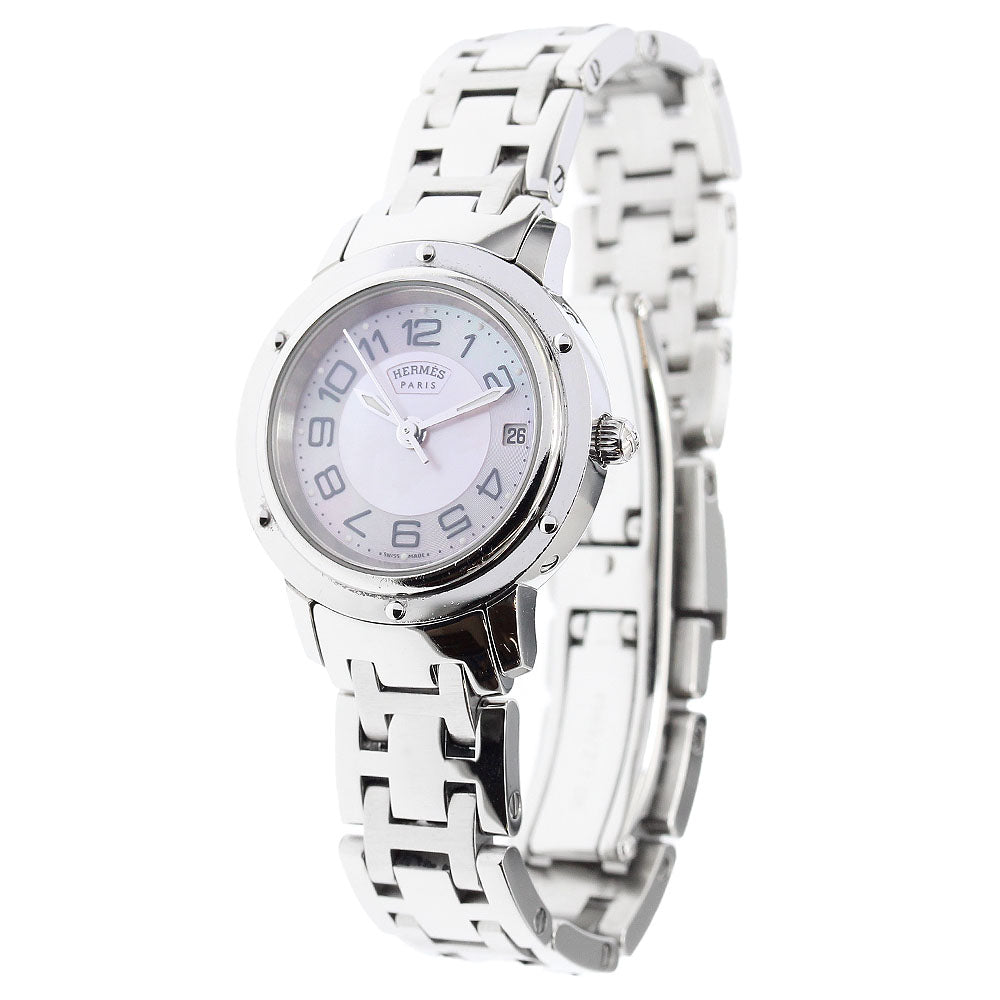 HERMES Clipper Date Pink shell Dial Quartz Ladies Watch_880844