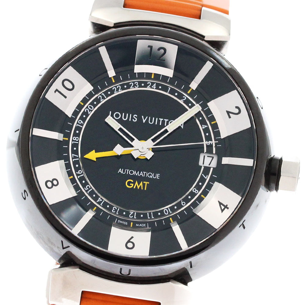 LOUIS VUITTON Tambour in Black Q113K GMT date Automatic Men's Watch_881011