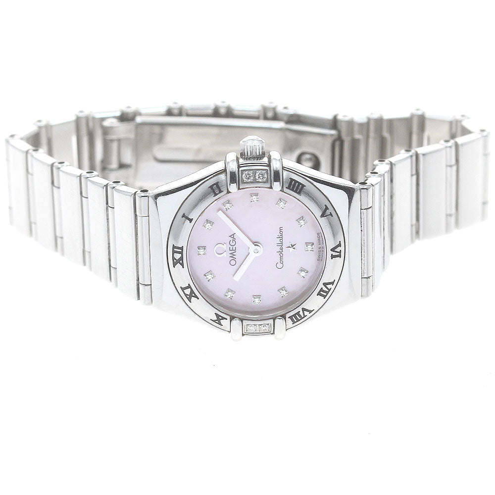 OMEGA Constellation Mini My Choice 1566.66 Side diamond 12P Pink shell Dial Quartz Ladies Watch_881354